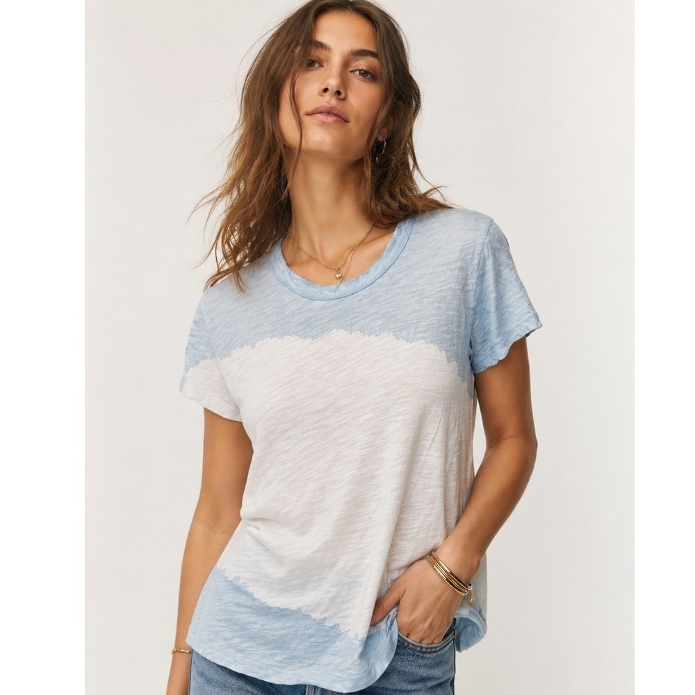 Wilt Womens Cotton Slub Asymmetric Hem Short Sleeve Tee Blue White S